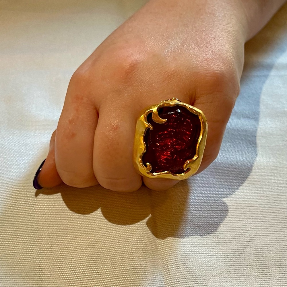 Amber Stone Statement Ring - image 3